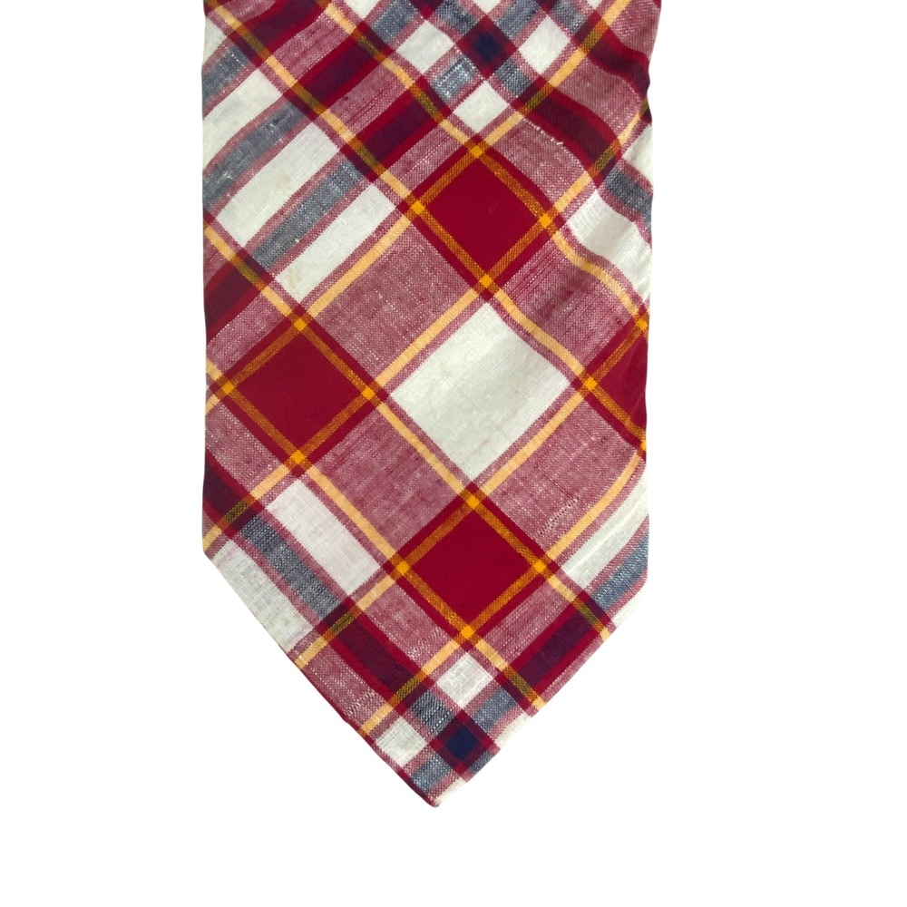 VTG Briar Mens Tie Red White Plaid Authentic India Madras Cotton Preppy 54x4